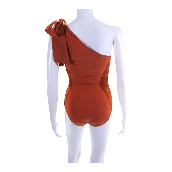 LISA MARIE FERNANDEZ Orange One Shoulder Tie Shoulder One Piece Swimsuit Small - Picture 6 of 8
